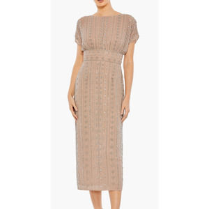 Mac Duggal Cocktail Dress Beaded Empire Waist Column Midi Sheath Size 16 NWT